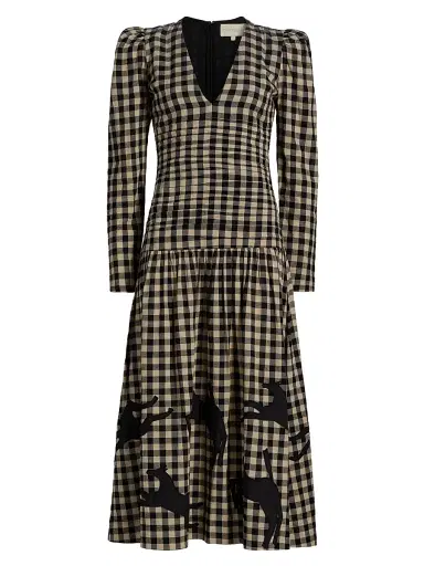 Carolina K Women's Malika Check Cotton Drop-Waist Midi-Dress - Black Plaid | Thumbnail 1 Carolina K Women's Malika Check Cotton Drop-Waist Midi-Dress - Black Plaid | Thumbnail 1