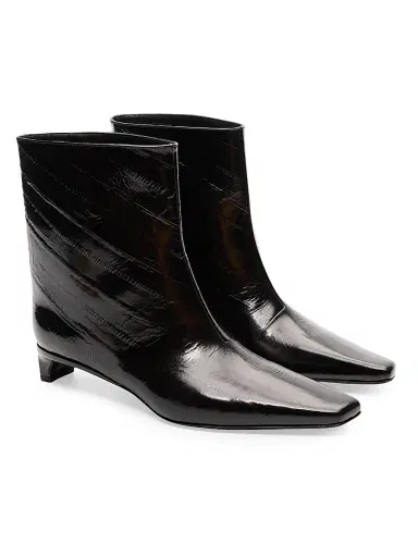 Loulou de Saison Women's Iman 3MM Eel-Effect Leather Ankle Boots - Black | Thumbnail 2 Loulou de Saison Women's Iman 3MM Eel-Effect Leather Ankle Boots - Black | Thumbnail 2