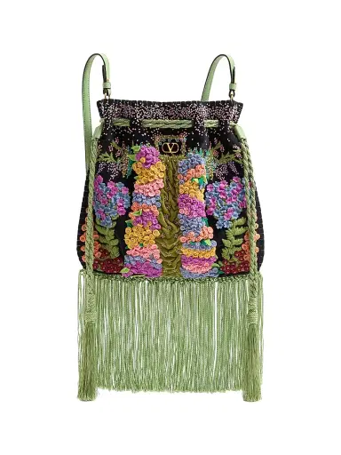 Valentino Garavani Women's Nellcote Alice Embroidered Shoulder Bag - Black Multicolor | Thumbnail 1 Valentino Garavani Women's Nellcote Alice Embroidered Shoulder Bag - Black Multicolor | Thumbnail 1