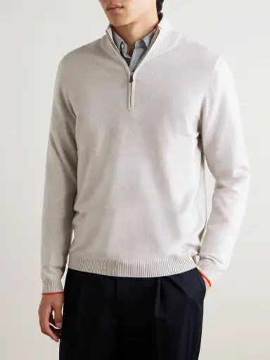 N.Peal N.Peal Cashmere Tucci Leather-Trimmed Half-Zip Sweater - Men | Thumbnail 3 N.Peal N.Peal Cashmere Tucci Leather-Trimmed Half-Zip Sweater - Men | Thumbnail 3