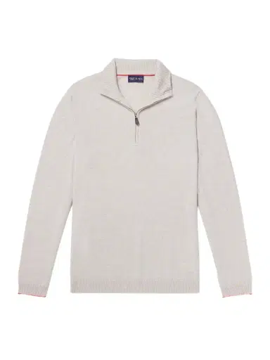 N.Peal N.Peal Cashmere Tucci Leather-Trimmed Half-Zip Sweater - Men | Thumbnail 1 N.Peal N.Peal Cashmere Tucci Leather-Trimmed Half-Zip Sweater - Men | Thumbnail 1