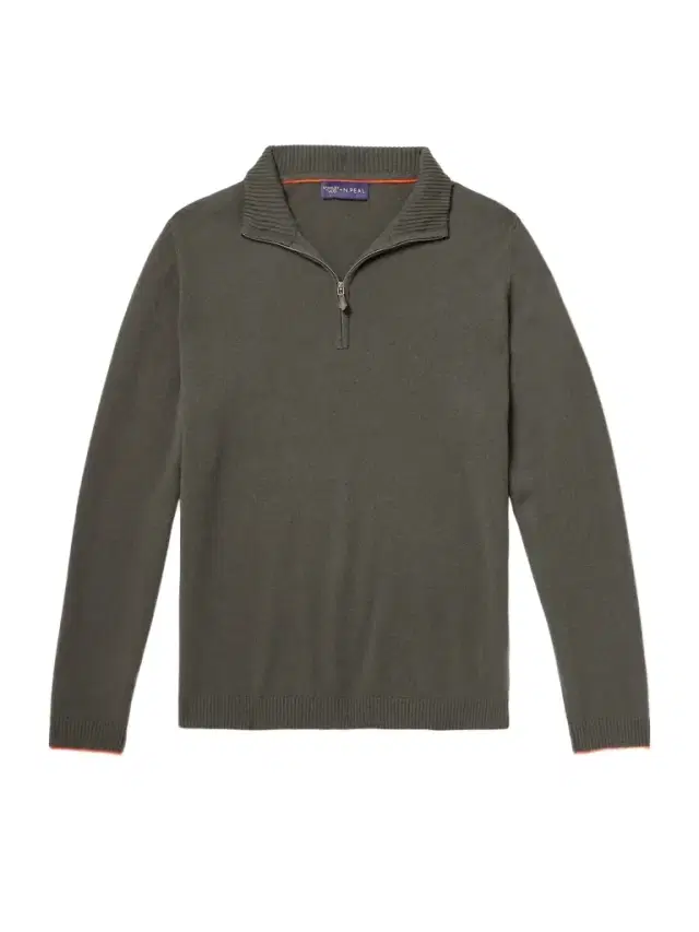 Stanley Tucci Leather-Trimmed Half-Zip Sweater - Men Stanley Tucci Leather-Trimmed Half-Zip Sweater - Men