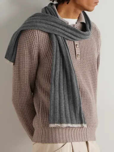 Brunello Cucinelli Ribbed Cashmere Scarf - Men | Thumbnail 2 Brunello Cucinelli Ribbed Cashmere Scarf - Men | Thumbnail 2