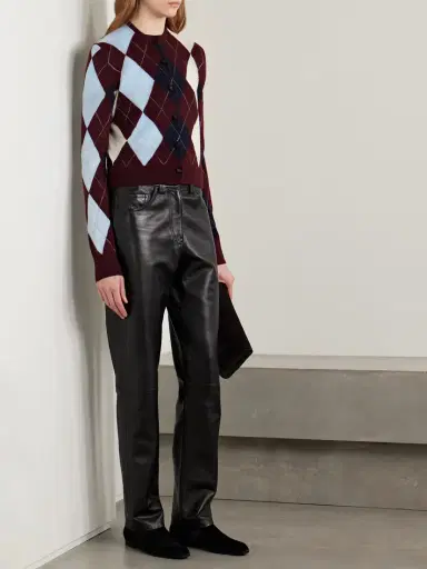 Khaite Charli Calf Hair-trimmed Argyle Cashmere And Mohair-blend Cardigan | Thumbnail 2 Khaite Charli Calf Hair-trimmed Argyle Cashmere And Mohair-blend Cardigan | Thumbnail 2