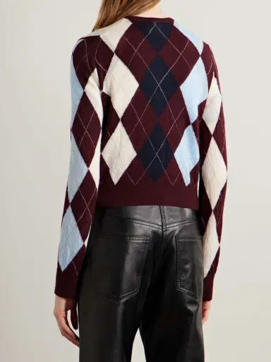 Khaite Charli Calf Hair-trimmed Argyle Cashmere And Mohair-blend Cardigan | Thumbnail 3 Khaite Charli Calf Hair-trimmed Argyle Cashmere And Mohair-blend Cardigan | Thumbnail 3