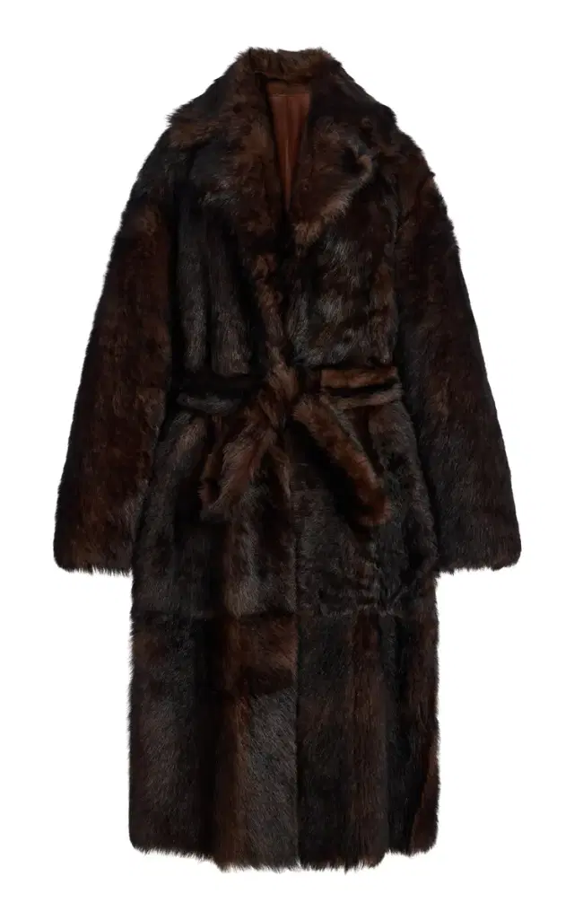 Nour Hammour Uma Belted Oversized Shearling Coat