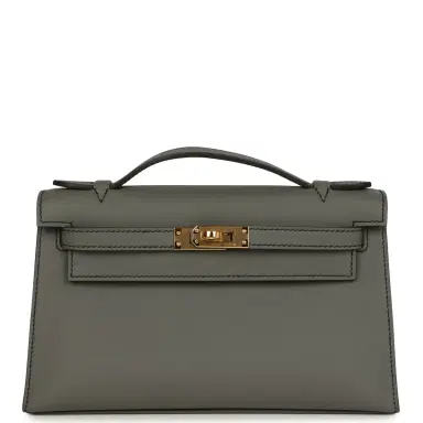 HERMÈS Hermes Special Order (HSS) Kelly Pochette Gris Meyer Verso Swift Gold Hardware | Thumbnail 1 HERMÈS Hermes Special Order (HSS) Kelly Pochette Gris Meyer Verso Swift Gold Hardware | Thumbnail 1
