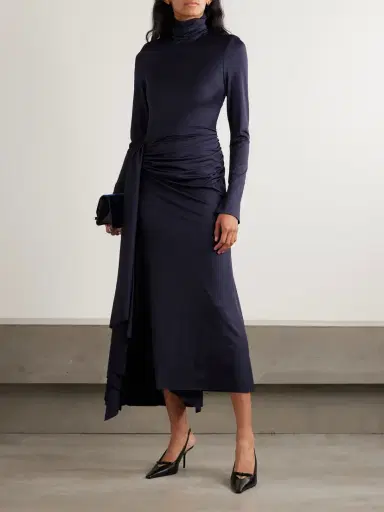 Victoria Beckham Gathered Draped Jersey Turtleneck Midi Dress | Thumbnail 2 Victoria Beckham Gathered Draped Jersey Turtleneck Midi Dress | Thumbnail 2