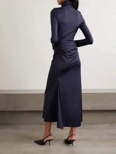 Victoria Beckham Gathered Draped Jersey Turtleneck Midi Dress | Thumbnail 3 Victoria Beckham Gathered Draped Jersey Turtleneck Midi Dress | Thumbnail 3