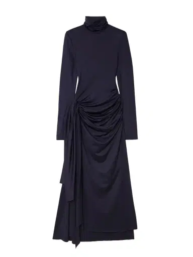Victoria Beckham Gathered Draped Jersey Turtleneck Midi Dress | Thumbnail 1 Victoria Beckham Gathered Draped Jersey Turtleneck Midi Dress | Thumbnail 1