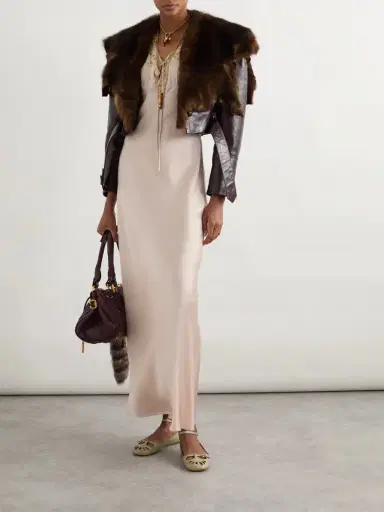 Chloé Cropped Belted Shearling-trimmed Glossed-leather Jacket | Thumbnail 2 Chloé Cropped Belted Shearling-trimmed Glossed-leather Jacket | Thumbnail 2