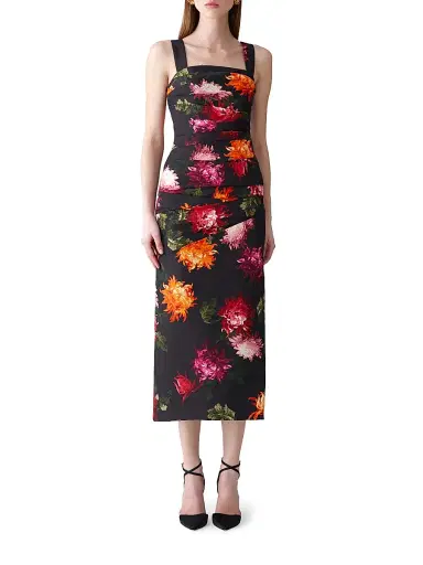 Carolina Herrera Women's Chrysanthemum-Print Draped Cocktail Dress | Thumbnail 3 Carolina Herrera Women's Chrysanthemum-Print Draped Cocktail Dress | Thumbnail 3