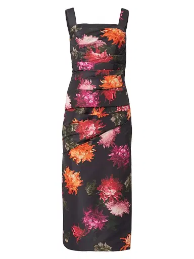 Carolina Herrera Women's Chrysanthemum-Print Draped Cocktail Dress | Thumbnail 1 Carolina Herrera Women's Chrysanthemum-Print Draped Cocktail Dress | Thumbnail 1