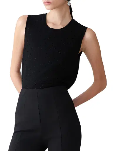 Carolina Herrera Women's Sequined Stretch-Wool Crewneck Tank - Black | Thumbnail 3 Carolina Herrera Women's Sequined Stretch-Wool Crewneck Tank - Black | Thumbnail 3
