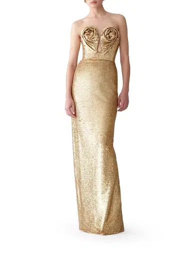 Carolina Herrera Women's Sequined Rosette U-Neck Column Gown | Thumbnail 2 Carolina Herrera Women's Sequined Rosette U-Neck Column Gown | Thumbnail 2