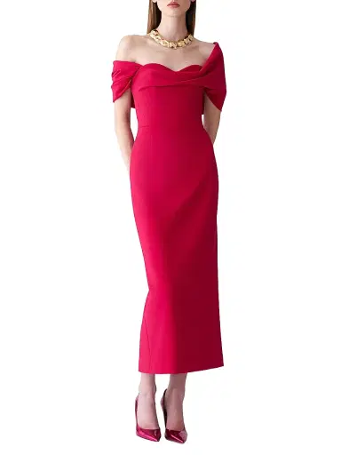 Carolina Herrera Women's Draped Off-the-Shoulder Cocktail Dress - Claret | Thumbnail 2 Carolina Herrera Women's Draped Off-the-Shoulder Cocktail Dress - Claret | Thumbnail 2