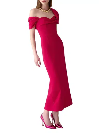 Carolina Herrera Women's Draped Off-the-Shoulder Cocktail Dress - Claret | Thumbnail 3 Carolina Herrera Women's Draped Off-the-Shoulder Cocktail Dress - Claret | Thumbnail 3