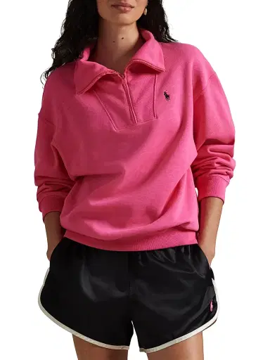 Polo Ralph Lauren Women's Pink Pony Fleece Half-Zip Sweatshirt - Pink | Thumbnail 3 Polo Ralph Lauren Women's Pink Pony Fleece Half-Zip Sweatshirt - Pink | Thumbnail 3