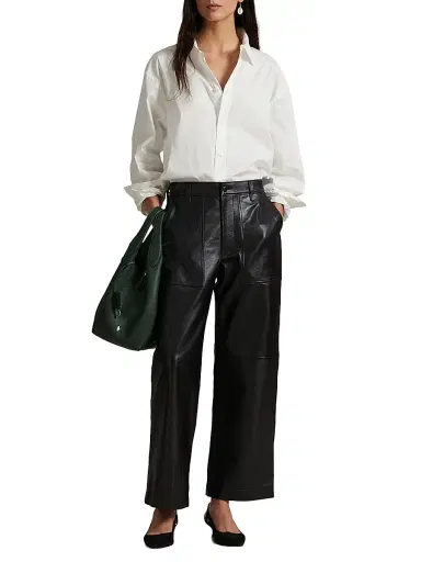 Polo Ralph Lauren Women's Cropped Wide-Leg Leather Pants - Black | Thumbnail 2 Polo Ralph Lauren Women's Cropped Wide-Leg Leather Pants - Black | Thumbnail 2