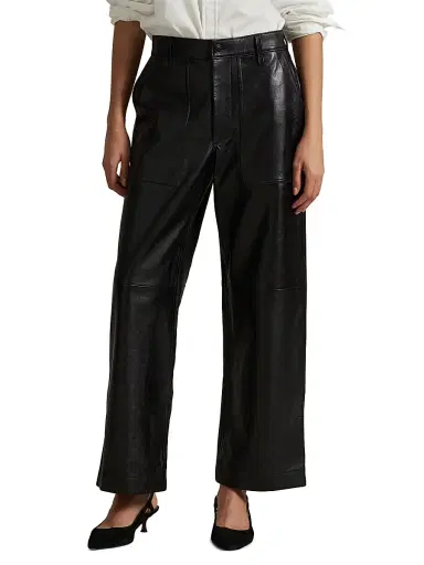 Polo Ralph Lauren Women's Cropped Wide-Leg Leather Pants - Black | Thumbnail 3 Polo Ralph Lauren Women's Cropped Wide-Leg Leather Pants - Black | Thumbnail 3
