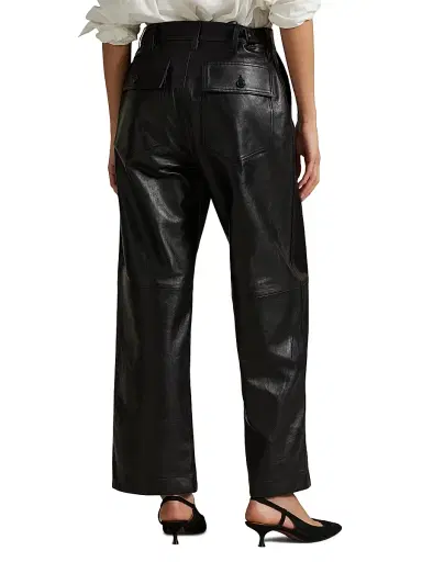 Polo Ralph Lauren Women's Cropped Wide-Leg Leather Pants - Black | Thumbnail 4 Polo Ralph Lauren Women's Cropped Wide-Leg Leather Pants - Black | Thumbnail 4