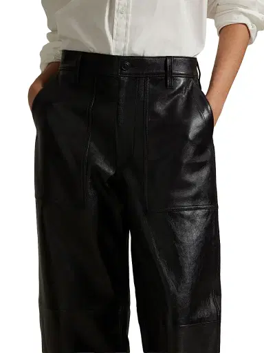 Polo Ralph Lauren Women's Cropped Wide-Leg Leather Pants - Black | Thumbnail 5 Polo Ralph Lauren Women's Cropped Wide-Leg Leather Pants - Black | Thumbnail 5