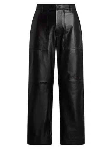Polo Ralph Lauren Women's Cropped Wide-Leg Leather Pants - Black | Thumbnail 1 Polo Ralph Lauren Women's Cropped Wide-Leg Leather Pants - Black | Thumbnail 1