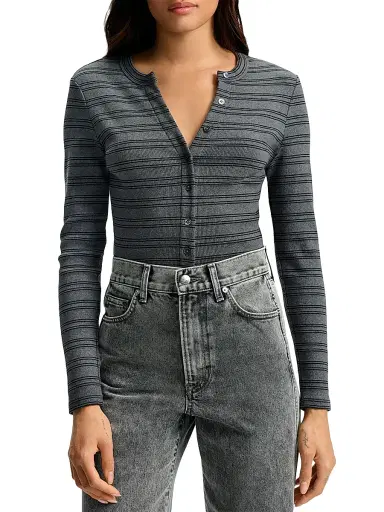 Veronica Beard Women's Dilia Striped Button-Front Top - Heather Grey Black Lurex | Thumbnail 3 Veronica Beard Women's Dilia Striped Button-Front Top - Heather Grey Black Lurex | Thumbnail 3