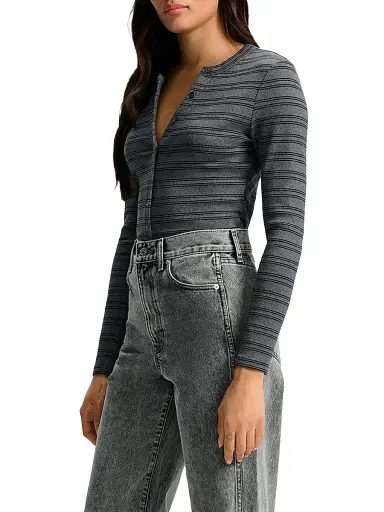 Veronica Beard Women's Dilia Striped Button-Front Top - Heather Grey Black Lurex | Thumbnail 4 Veronica Beard Women's Dilia Striped Button-Front Top - Heather Grey Black Lurex | Thumbnail 4