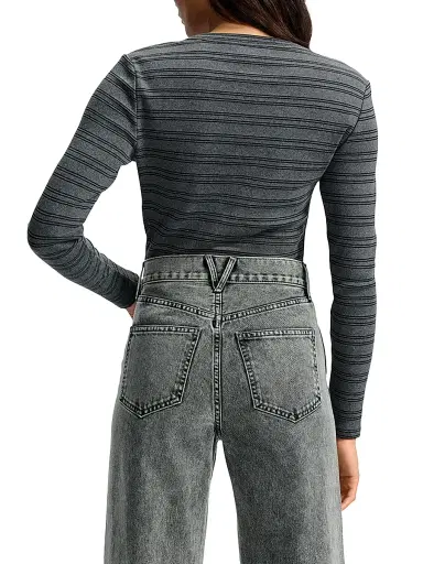 Veronica Beard Women's Dilia Striped Button-Front Top - Heather Grey Black Lurex | Thumbnail 5 Veronica Beard Women's Dilia Striped Button-Front Top - Heather Grey Black Lurex | Thumbnail 5
