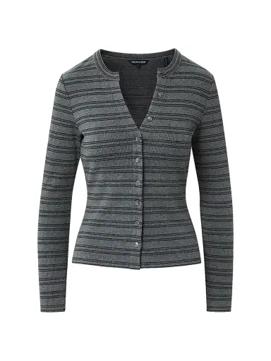 Veronica Beard Women's Dilia Striped Button-Front Top - Heather Grey Black Lurex | Thumbnail 1 Veronica Beard Women's Dilia Striped Button-Front Top - Heather Grey Black Lurex | Thumbnail 1