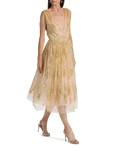 Milly Women's Tinsley Sequined Tulle Midi-Dress - Blush | Thumbnail 2 Milly Women's Tinsley Sequined Tulle Midi-Dress - Blush | Thumbnail 2