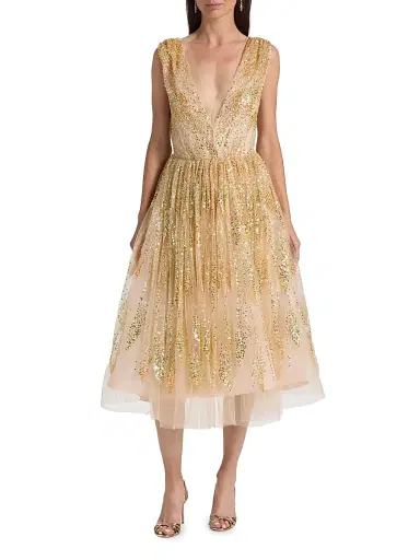 Milly Women's Tinsley Sequined Tulle Midi-Dress - Blush | Thumbnail 3 Milly Women's Tinsley Sequined Tulle Midi-Dress - Blush | Thumbnail 3