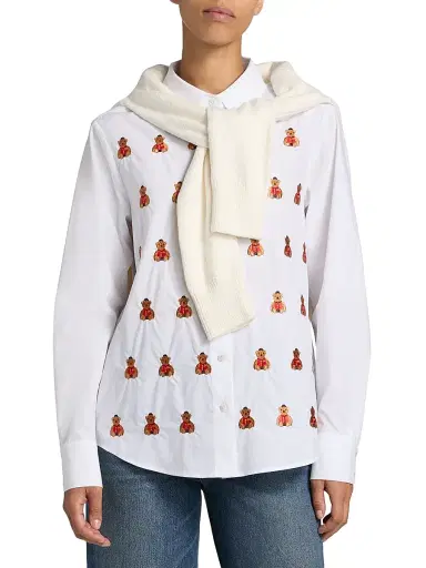LINGUA FRANCA Women's Bowery Bear Embroidered Poplin Shirt | Thumbnail 3 LINGUA FRANCA Women's Bowery Bear Embroidered Poplin Shirt | Thumbnail 3