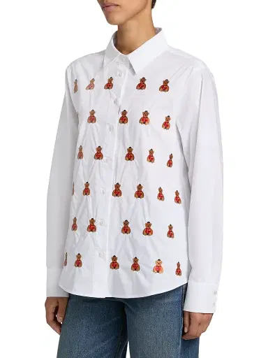 LINGUA FRANCA Women's Bowery Bear Embroidered Poplin Shirt | Thumbnail 4 LINGUA FRANCA Women's Bowery Bear Embroidered Poplin Shirt | Thumbnail 4