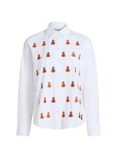 LINGUA FRANCA Women's Bowery Bear Embroidered Poplin Shirt | Thumbnail 1 LINGUA FRANCA Women's Bowery Bear Embroidered Poplin Shirt | Thumbnail 1