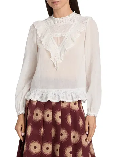 LINGUA FRANCA Women's Patchwork Lace Cotton Shirt | Thumbnail 3 LINGUA FRANCA Women's Patchwork Lace Cotton Shirt | Thumbnail 3