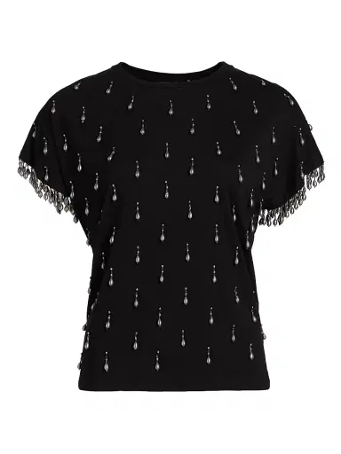 Kobi Halperin Women's Carmel Beaded Cotton T-Shirt - Black | Thumbnail 1 Kobi Halperin Women's Carmel Beaded Cotton T-Shirt - Black | Thumbnail 1