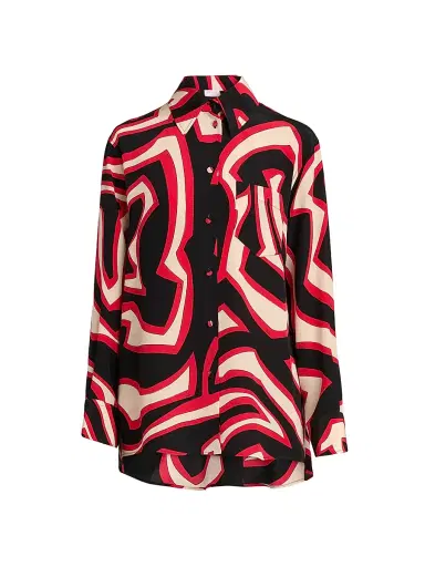 PUCCI Women's Passepartout Silk Crêpe De Chine Oversized Shirt - Gold Red - Size Small | Thumbnail 1 PUCCI Women's Passepartout Silk Crêpe De Chine Oversized Shirt - Gold Red - Size Small | Thumbnail 1