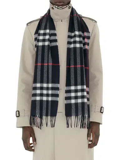 Burberry Men's Check Cashmere Scarf - Navy | Thumbnail 2 Burberry Men's Check Cashmere Scarf - Navy | Thumbnail 2