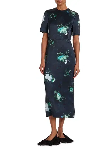 Erdem Women's Floral Sheath Midi-Dress - Abstract Rose Navy | Thumbnail 2 Erdem Women's Floral Sheath Midi-Dress - Abstract Rose Navy | Thumbnail 2