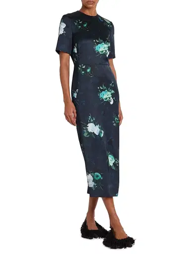 Erdem Women's Floral Sheath Midi-Dress - Abstract Rose Navy | Thumbnail 3 Erdem Women's Floral Sheath Midi-Dress - Abstract Rose Navy | Thumbnail 3