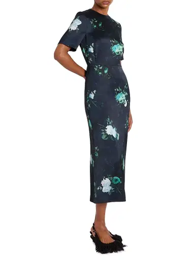 Erdem Women's Floral Sheath Midi-Dress - Abstract Rose Navy | Thumbnail 4 Erdem Women's Floral Sheath Midi-Dress - Abstract Rose Navy | Thumbnail 4