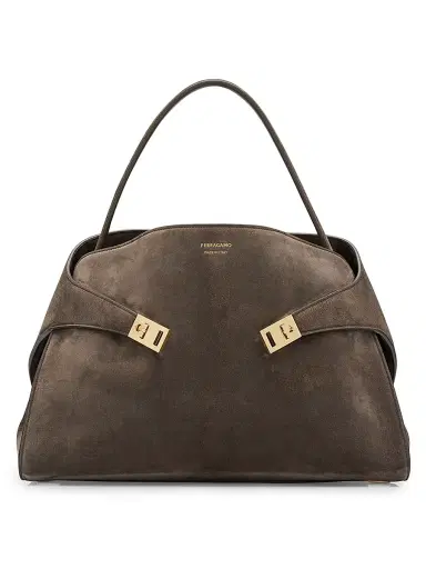 FERRAGAMO Women's Hug Soft Suede Top Handle Bag - Concrete | Thumbnail 1 FERRAGAMO Women's Hug Soft Suede Top Handle Bag - Concrete | Thumbnail 1