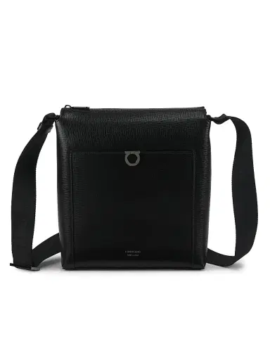 FERRAGAMO Men's Trading Gancio Leather Crossbody Bag - Nero | Thumbnail 1 FERRAGAMO Men's Trading Gancio Leather Crossbody Bag - Nero | Thumbnail 1