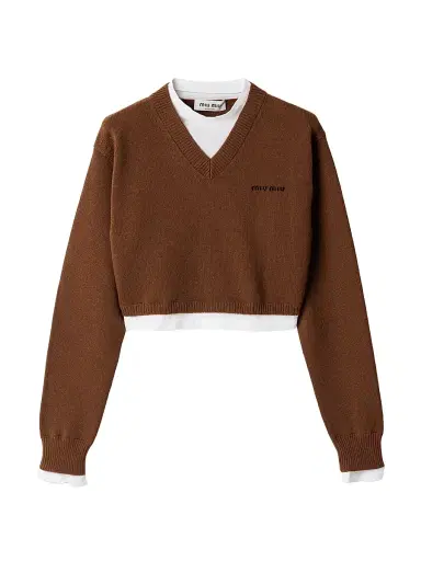 Miu Miu Women's Cropped Cashmere V-Neck Sweater | Thumbnail 1 Miu Miu Women's Cropped Cashmere V-Neck Sweater | Thumbnail 1