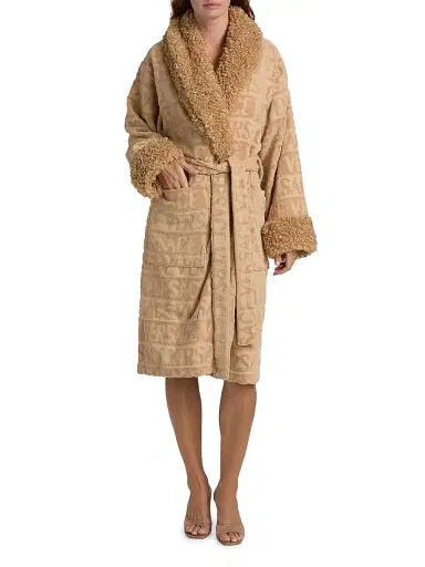 Versace Women's Faux Fur-Trim Logo Terry Bathrobe - Camel | Thumbnail 3 Versace Women's Faux Fur-Trim Logo Terry Bathrobe - Camel | Thumbnail 3