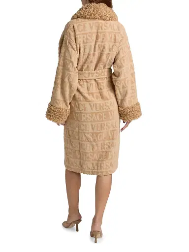 Versace Women's Faux Fur-Trim Logo Terry Bathrobe - Camel | Thumbnail 5 Versace Women's Faux Fur-Trim Logo Terry Bathrobe - Camel | Thumbnail 5