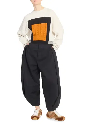 LOEWE Women's Colorblocked Cable-Knit Wool Sweater - Green Red Multicolor | Thumbnail 2 LOEWE Women's Colorblocked Cable-Knit Wool Sweater - Green Red Multicolor | Thumbnail 2