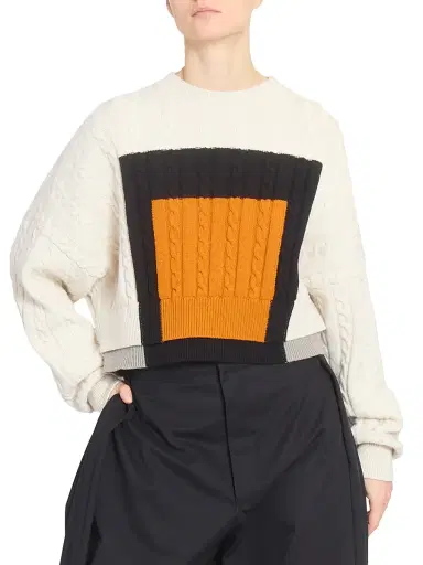 LOEWE Women's Colorblocked Cable-Knit Wool Sweater - Green Red Multicolor | Thumbnail 3 LOEWE Women's Colorblocked Cable-Knit Wool Sweater - Green Red Multicolor | Thumbnail 3